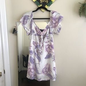 purple floral ruffle sleeve dress
